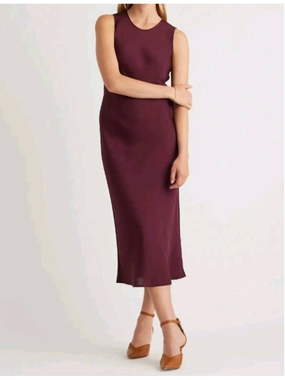 Quince Washable Stretch Silk Tank Midi Dress Sz M Wine Tasting Red Mulberry Silk